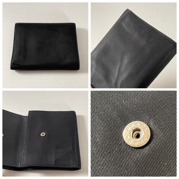 Prada black Tessuto nylon triangle logo medium trifold snap wallet vintage - Picture 4 of 12